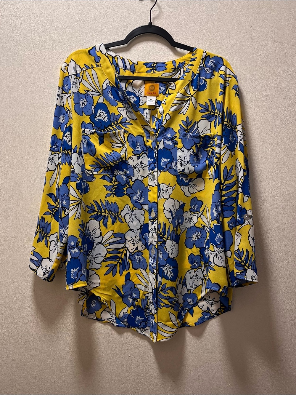 Ruby Red Unique Cottage-core Trendy Sheer Layering Blouse, Sz XL, Vibrant Floral